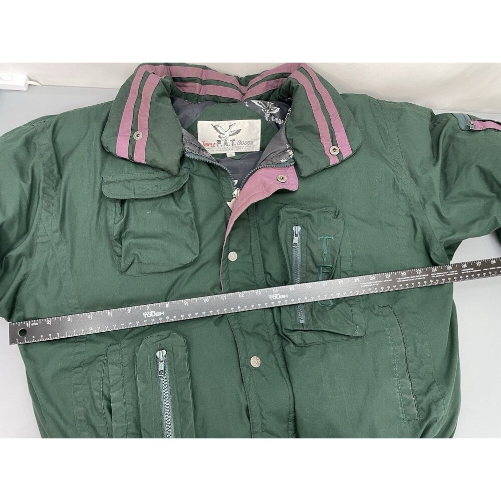 Vintage 90s Triple Fat Goose Jacket Down Puffer Retro Green Purple Womens XL - Picture 11 of 13